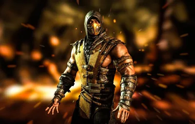 Обои Желтый, Огонь, Ниндзя, Скорпион, Боец, Мортал Комбат, Scorpion, Mortal  Kombat X, MK картинки на рабочий стол, раздел игры - скачать картинки