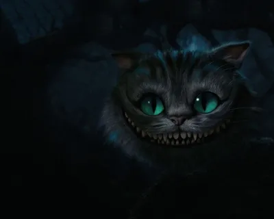 Обои на рабочий стол Чеширский кот / Cheshire Cat улыбается из темноты, из  фильма Алиса в стране чудес / Alice in Wonderland, обои для рабочего стола,  скачать обои, обои бесплатно картинки