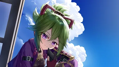 Purple Eyes Green Hair Kuki Shinobu In White Clouds Blue Sky Background HD Genshin Impact Wallpapers HD Wallpapers ID #104047 картинки