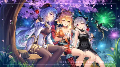 Аниме обои genshin Impact arknights ganyu (genshin Impact) yoimiya ( genshin Impact) weedy (arknights) sannio 1920x1080 750452 ru картинки