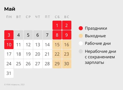 Как отдыхаем на майские праздники 2021 — календарь официальных выходных -  РИА Новости, 14.10.2021 картинки