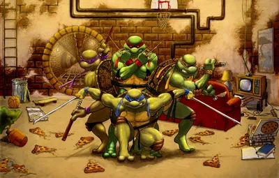 Обои Рафаэль, Донателло, Леонардо, Микеланджело, Teenage Mutant Ninja  Turtles, черепашки ниндзя картинки на рабочий стол, раздел фильмы - скачать картинки