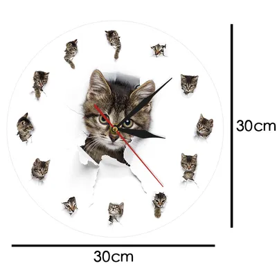 Милые Маленькие котята с отверстиями из бумаги, акриловые настенные часы с  принтом животных, дизайн для детской комнаты, Настенный декор, котенок,  кошки, играющие настенные часы - купить по выгодной цене | AliExpress картинки