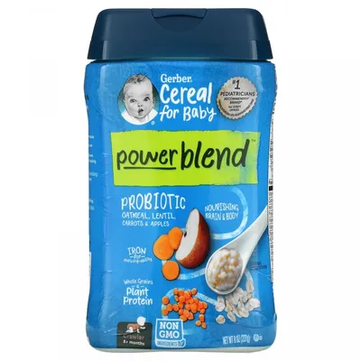 Gerber, Powerblend Cereal for Baby, овсянка с пробиотиками, чечевица,  морковь и яблоки, от 8 месяцев, 227 г (8 унций) купить в Москве картинки