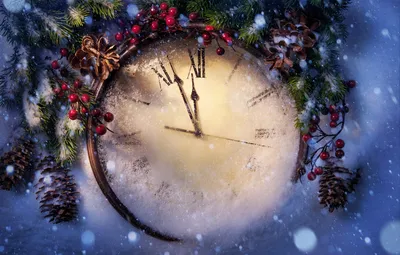 Обои зима, снег, праздник, Новый Год, Рождество, Christmas, New Year, clock  картинки на рабочий стол, раздел новый год - скачать картинки