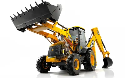 Фото Экскаватор Ковшовый погрузчик JCB желтые белом фоне 3840x2400 картинки