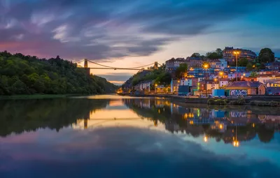 Обои мост, отражение, река, Англия, здания, дома, England, Bristol,  Бристоль, Clifton Suspension Bridge, Клифтонский мост, Река Эйвон, Avon  River картинки на рабочий стол, раздел город - скачать картинки