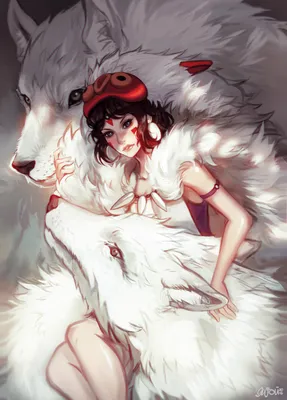 Фото Сан / San и белые волки из аниме Принцесса Мононокэ / Princess  Mononoke, by Enijoi картинки