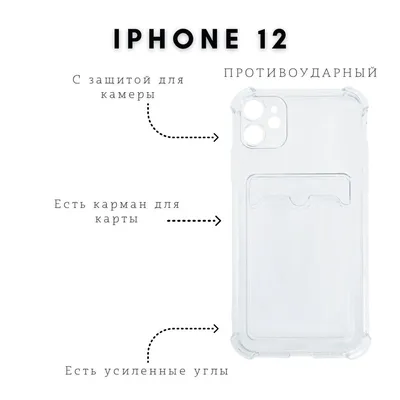 Силиконовый чехол на iPhone 12 прозрачный с карманом для банковской карты  (кардхолдер) — купить в интернет-магазине OZON с быстрой доставкой картинки