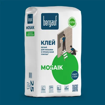 Белый клей MOSAIK для мозаики и прозрачной плитки, 25 кг, Bergauf (id  61333205) картинки