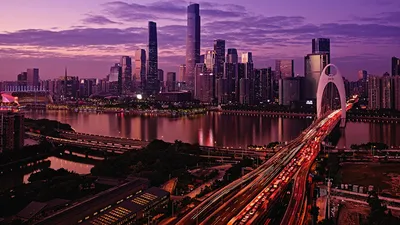 Обои для рабочего стола Китай Мегаполис Guangzhou мост Реки Вечер картинки