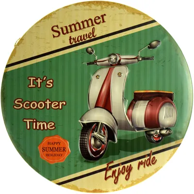 ᐉ Табличка металлическая Летнее Путешествие Время Скутера/Summer Travel  It's Scooter Time круглая 30 см картинки