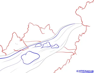 Как нарисовать Речку, через лес карандашом поэтапно картинки