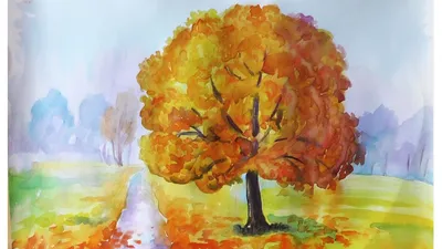 Как нарисовать ЗОЛОТУЮ ОСЕНЬ акварелью How to draw an autumn| Art School -  YouTube картинки