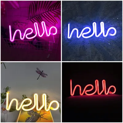 HELLO Neon Sign Light приветствие Алфавит светодиодный светильник декор для  домашвечерние фон для стены спальни (с питанием от USB и батареи чехол) -  купить по выгодной цене | AliExpress картинки