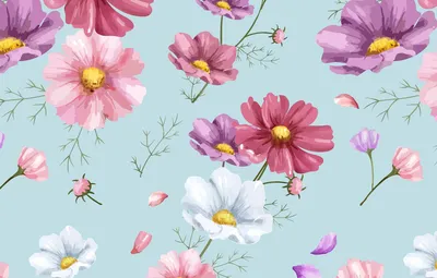 Обои цветы, фон, рисунок, colorful, орнамент, pink, flowers, цветочный,  background, pattern, cosmos, floral картинки на рабочий стол, раздел  текстуры - скачать картинки