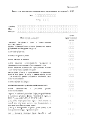 Реестр подтверждающих документов к декларации 3-НДФЛ | Образец - бланк -  форма - 2023 картинки