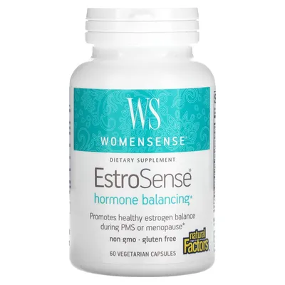 Natural Factors, WomenSense, EstroSense, гормональный баланс, 60  вегетарианских капсул картинки