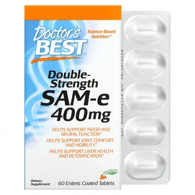 Doctor's Best, SAM-e, Double Strength, 400 мг, 60 таблетки, покрытые  желудочно-резистентной оболочкой c доставкой с iHerb.com картинки