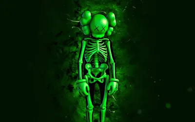 Скачать обои Green KAWS Skeleton, 4k, green neon lights, Fortnite Battle  Royale, Fortnite characters, Green KAWS Skeleton Skin, Fortnite, Green KAWS  Skeleton Fortnite для монитора с разрешением 3840x2400. Картинки на рабочий  стол картинки