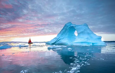 Обои лодка, айсберг, парус, Гренландия, Disko Bay картинки на рабочий стол,  раздел пейзажи - скачать картинки