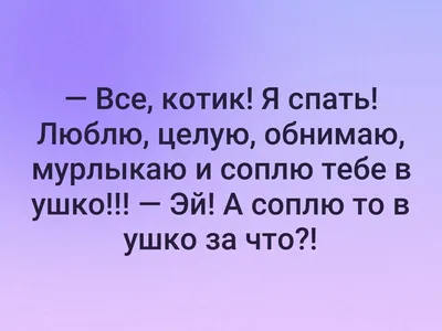 Все, котик! Я спать! Люблю, целую, обнимаю, мурлыкаю и соплю тебе в ушко!!!  — Эй! А соплю то в ушко за что?! | ВКонтакте картинки