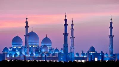 Обои Мечеть шейха Зайда, Sheikh Zayed Mosque, Abu Dhabi, sky, sunset, 4k,  Туризм #16649 картинки