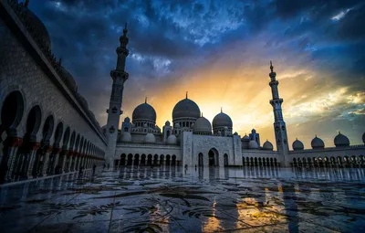 Обои закат, Abu Dhabi, ОАЭ, Мечеть шейха Зайда, Абу-Даби, UAE, Sheikh Zayed  Grand Mosque картинки на рабочий стол, раздел город - скачать картинки