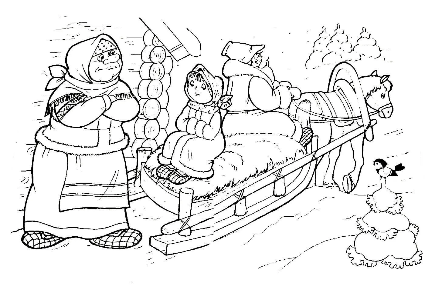 Иллюстрация к сказке Морозко раскраска