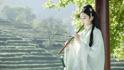 Hanfu костюм красоты дует бамбуковая флейта изображение_Фото номер  501604536_JPG Формат изображения_ru.lovepik.com картинки