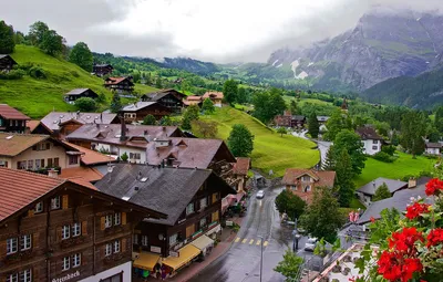 Обои лес, горы, дома, Швейцария, долина, городок, Grindelwald картинки на  рабочий стол, раздел пейзажи - скачать картинки