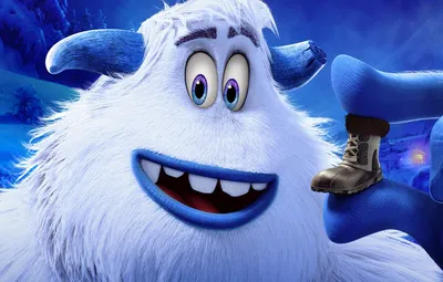 Обои глаза, взгляд, улыбка, рога, 2018, ботинок, йети, бигфут, Smallfoot,  Смолфут картинки на рабочий стол, раздел фильмы - скачать картинки