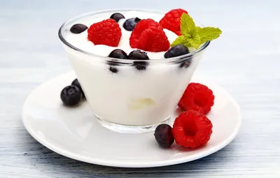 Обои ягоды, малина, черника, fresh, мята, десерт, sweet, dessert, berries,  йогурт, yogurt картинки на рабочий стол, раздел еда - скачать картинки