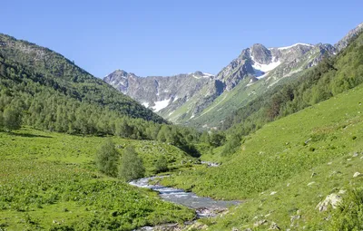 Обои горы, долина, горная река, кавказ, архыз, кавказские горы, река дукка,  дуккинское, лето в горах картинки на рабочий стол, раздел природа - скачать картинки