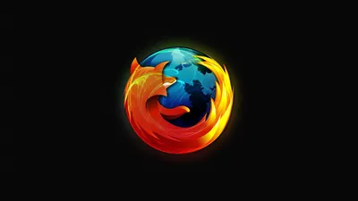 Картинка логотипа браузера Mozilla Firefox на чёрном фоне - обои на рабочий  стол картинки