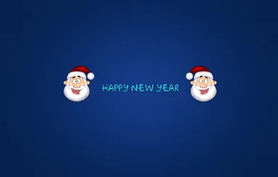 Обои надпись, новый год, головы, санта клаус, дед мороз, синий фон, happy  new year картинки на рабочий стол, раздел новый год - скачать картинки