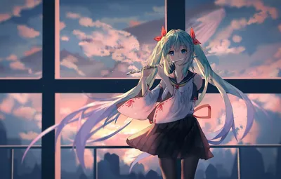 Обои закат, Hatsune Miku, Vocaloid, Вокалоид, Хатсуне Мику картинки на  рабочий стол, раздел прочее - скачать картинки