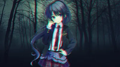 Ручное изменение размера обои Ночь, Лес, Фон, Аниме, Пейзаж, Photoshop,  Милашка картинки