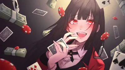 Обои девушка, Карты, Kakegurui, арт, взгляд, аниме 1920x1080 картинки