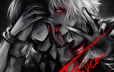 Обои кровь, черно - белое, девушка и парень, Токийский Гуль, Tokyo ghoul,  Kaneki ken, Кен Канеки картинки на рабочий стол, раздел прочее - скачать картинки