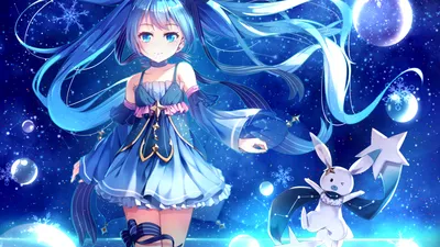 Girl singer Hatsune Miku Vocaloid anime Desktop wallpapers 1366x768 картинки