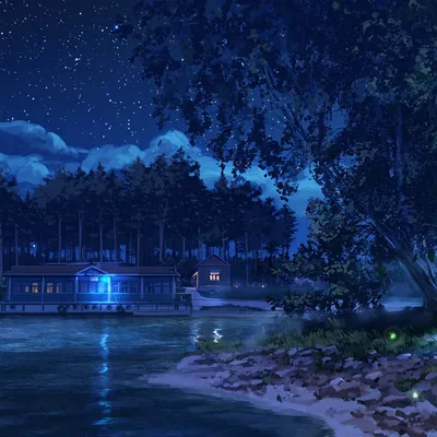 Живые обои Anime lake at night - Wallpaper Engine картинки