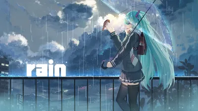 Обои для рабочего стола Вокалоид Hatsune Miku Аниме Дождь 1920x1080 картинки