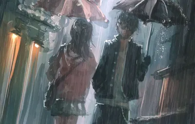 Wallpaper rain, umbrella, anime, male images for desktop, section прочее -  download картинки