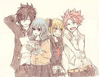 Аниме скетчбук Хвост Феи - Нацу, Люси, Эрза и Грей / Fairy Tail - Natsu,  Lucy, Erza and Grei купить в интернет магазине в Москве с доставкой по РФ картинки