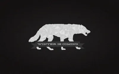 Обои на рабочий стол Белый волк и фраза Winter is Coming / Зима близко,  сериал Game of Thrones / Игра престолов, обои для рабочего стола, скачать  обои, обои бесплатно картинки